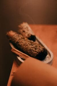 incense ina wooden bowl